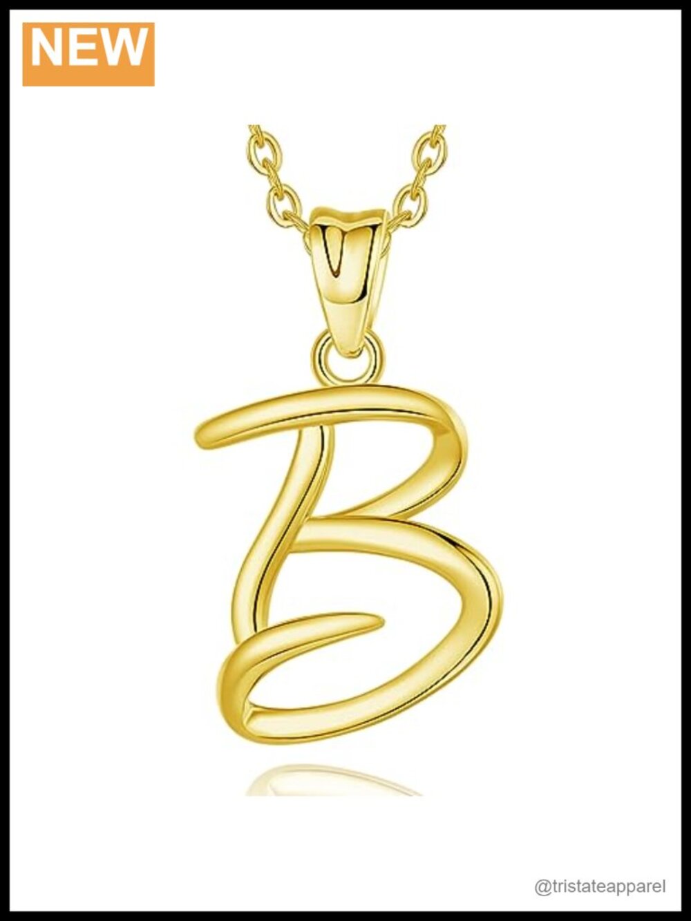Sterling Silver Initial Necklace 18K Gold Plated 18 Inch Chain Letter B Pendant